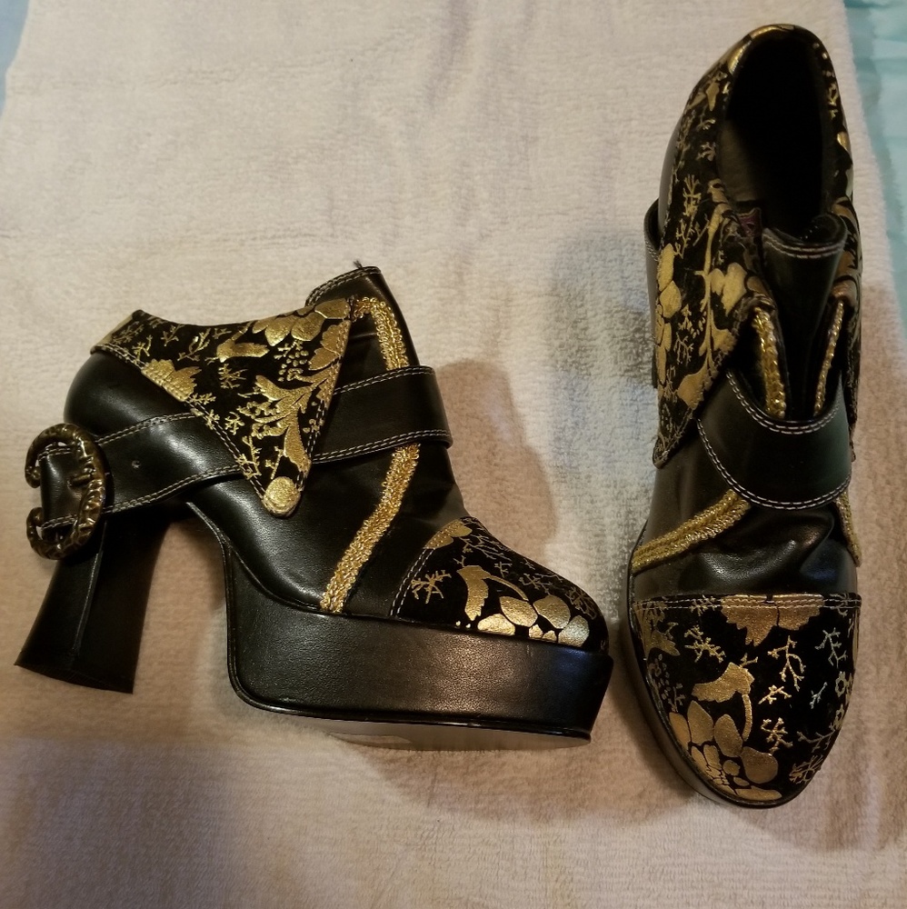 Steampunk style black and gold platform booties